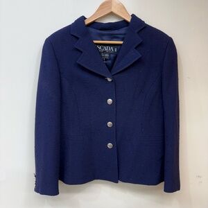 Escada Navy Blue Tweed Wool Blazer Size 36